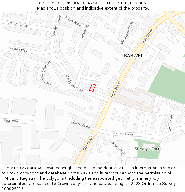 8B, BLACKBURN ROAD, BARWELL, LEICESTER, LE9 8EN: Location map and indicative extent of plot