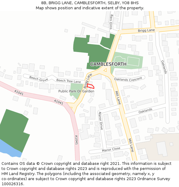 8B, BRIGG LANE, CAMBLESFORTH, SELBY, YO8 8HS: Location map and indicative extent of plot