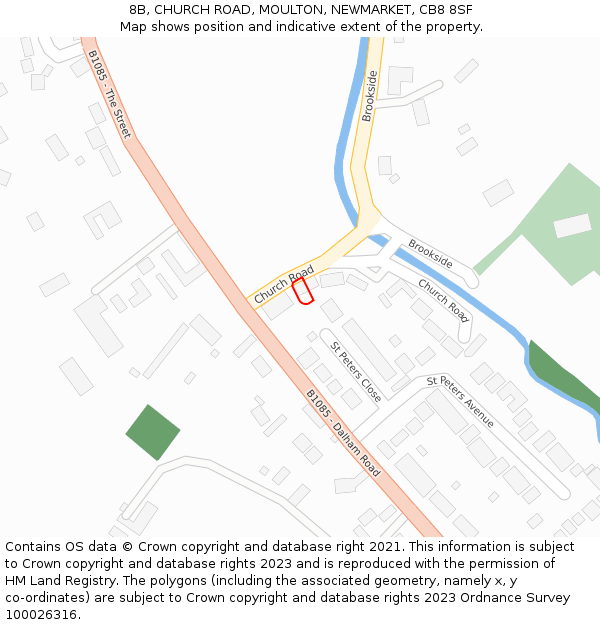 8B, CHURCH ROAD, MOULTON, NEWMARKET, CB8 8SF: Location map and indicative extent of plot