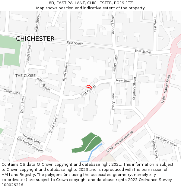 8B, EAST PALLANT, CHICHESTER, PO19 1TZ: Location map and indicative extent of plot