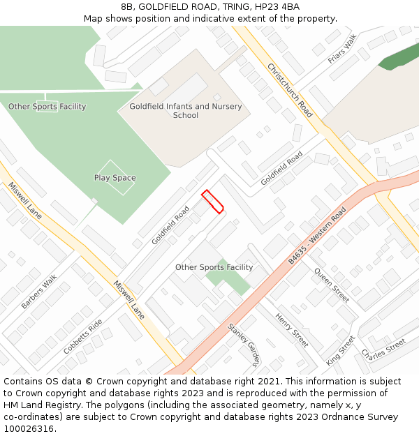 8B, GOLDFIELD ROAD, TRING, HP23 4BA: Location map and indicative extent of plot