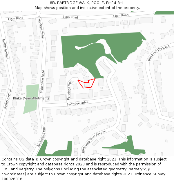 8B, PARTRIDGE WALK, POOLE, BH14 8HL: Location map and indicative extent of plot