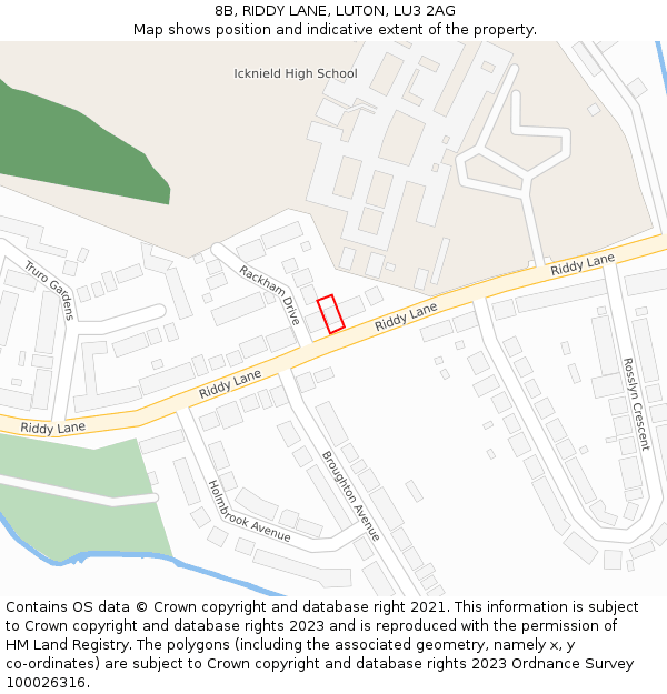 8B, RIDDY LANE, LUTON, LU3 2AG: Location map and indicative extent of plot