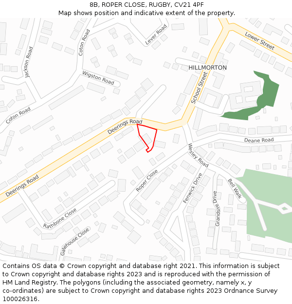 8B, ROPER CLOSE, RUGBY, CV21 4PF: Location map and indicative extent of plot
