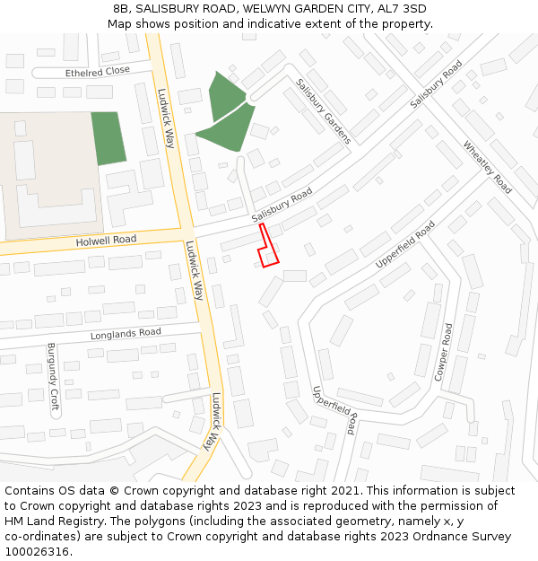 8B, SALISBURY ROAD, WELWYN GARDEN CITY, AL7 3SD: Location map and indicative extent of plot