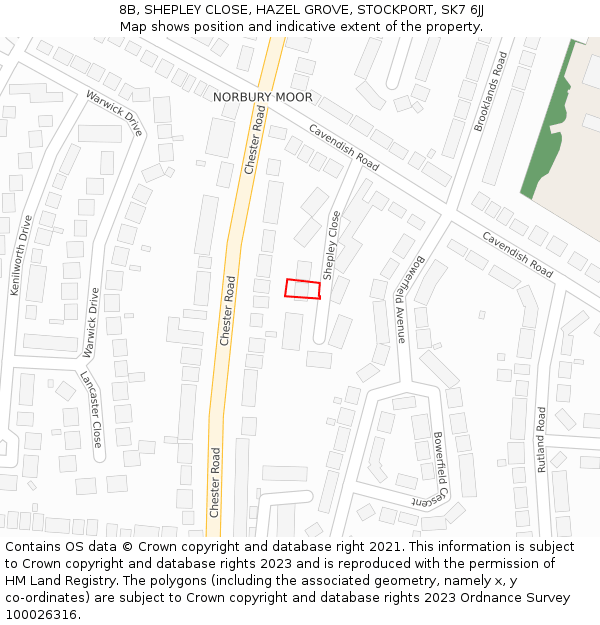 8B, SHEPLEY CLOSE, HAZEL GROVE, STOCKPORT, SK7 6JJ: Location map and indicative extent of plot