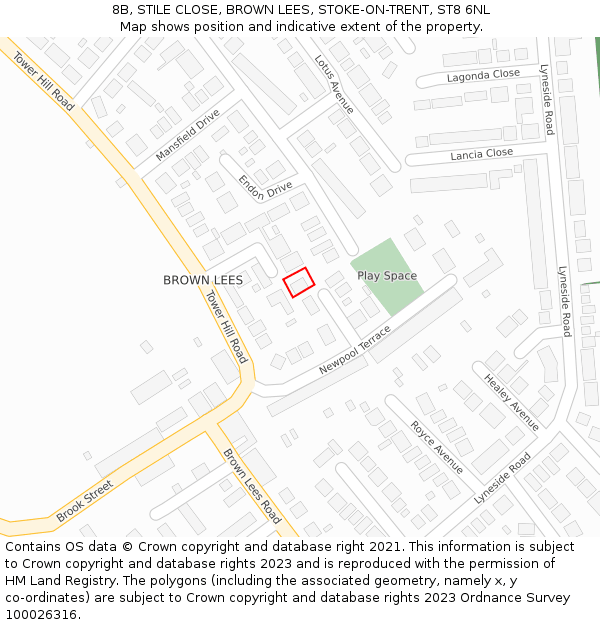 8B, STILE CLOSE, BROWN LEES, STOKE-ON-TRENT, ST8 6NL: Location map and indicative extent of plot