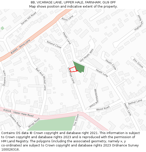 8B, VICARAGE LANE, UPPER HALE, FARNHAM, GU9 0PF: Location map and indicative extent of plot