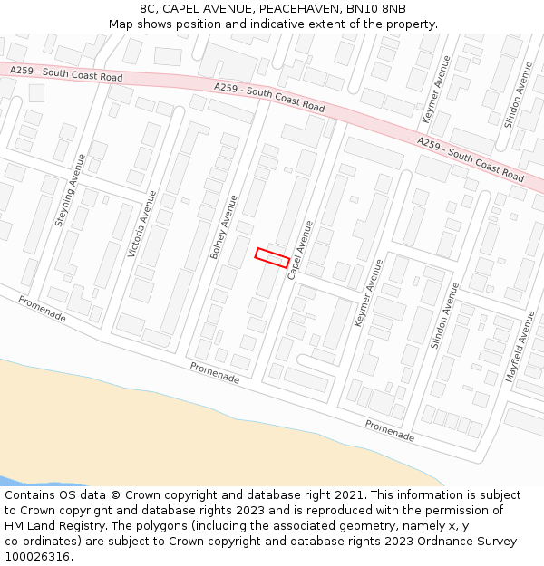 8C, CAPEL AVENUE, PEACEHAVEN, BN10 8NB: Location map and indicative extent of plot