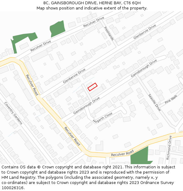 8C, GAINSBOROUGH DRIVE, HERNE BAY, CT6 6QH: Location map and indicative extent of plot