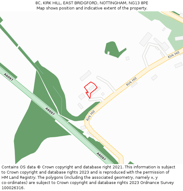 8C, KIRK HILL, EAST BRIDGFORD, NOTTINGHAM, NG13 8PE: Location map and indicative extent of plot