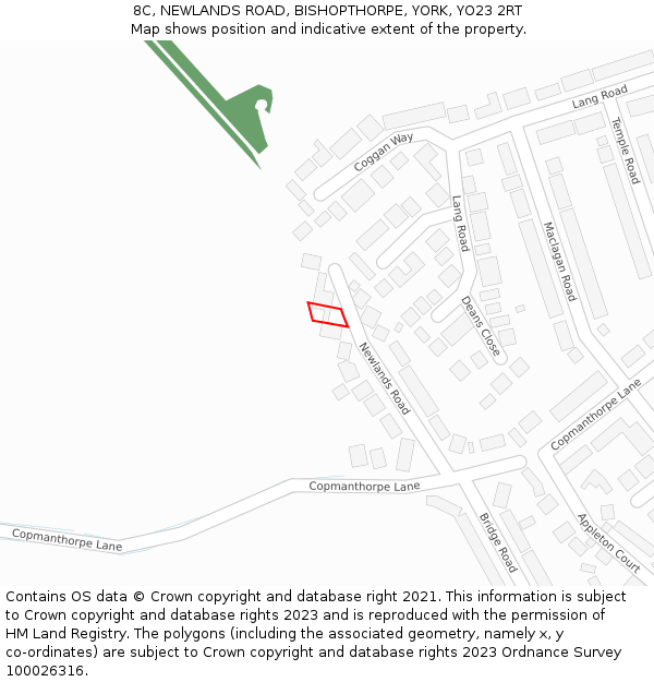 8C, NEWLANDS ROAD, BISHOPTHORPE, YORK, YO23 2RT: Location map and indicative extent of plot