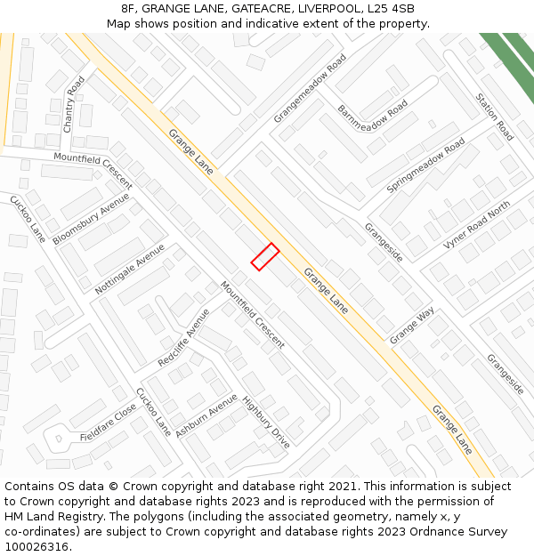 8F, GRANGE LANE, GATEACRE, LIVERPOOL, L25 4SB: Location map and indicative extent of plot