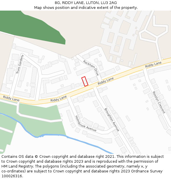 8G, RIDDY LANE, LUTON, LU3 2AG: Location map and indicative extent of plot