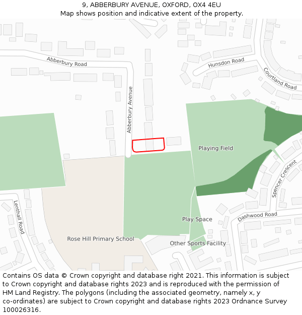 9, ABBERBURY AVENUE, OXFORD, OX4 4EU: Location map and indicative extent of plot