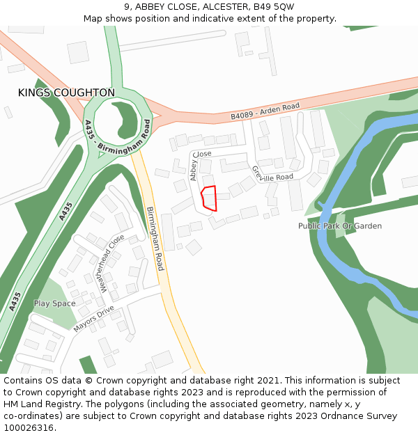 9, ABBEY CLOSE, ALCESTER, B49 5QW: Location map and indicative extent of plot