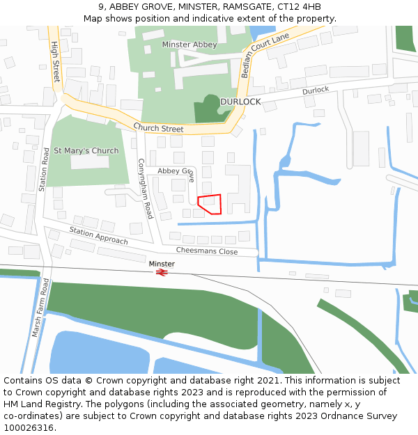 9, ABBEY GROVE, MINSTER, RAMSGATE, CT12 4HB: Location map and indicative extent of plot