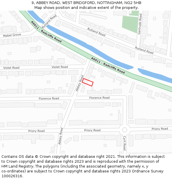 9, ABBEY ROAD, WEST BRIDGFORD, NOTTINGHAM, NG2 5HB: Location map and indicative extent of plot