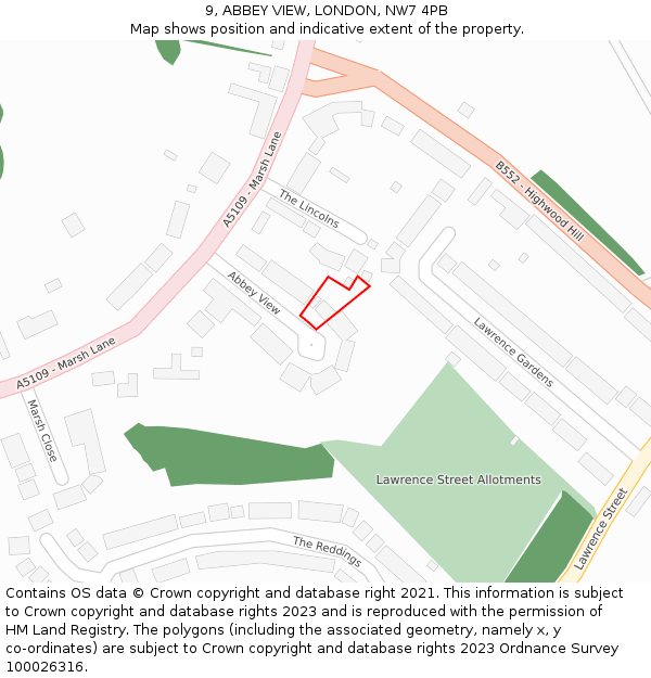 9, ABBEY VIEW, LONDON, NW7 4PB: Location map and indicative extent of plot