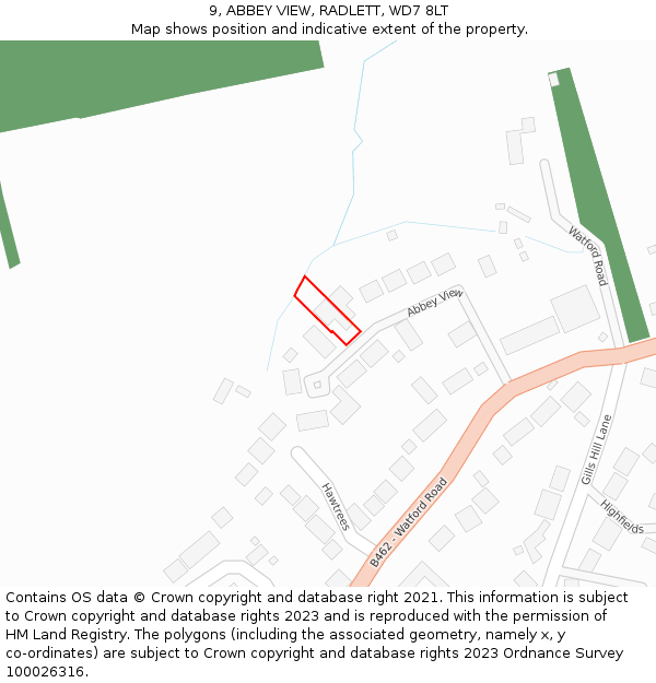 9, ABBEY VIEW, RADLETT, WD7 8LT: Location map and indicative extent of plot