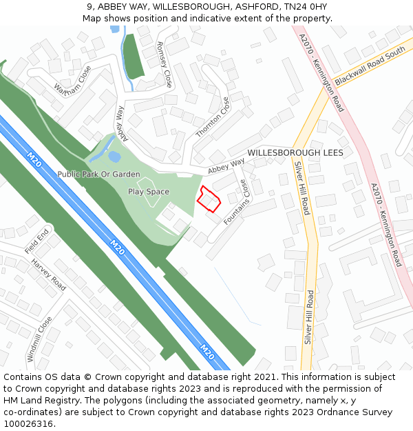 9, ABBEY WAY, WILLESBOROUGH, ASHFORD, TN24 0HY: Location map and indicative extent of plot