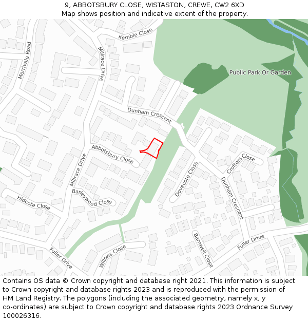 9, ABBOTSBURY CLOSE, WISTASTON, CREWE, CW2 6XD: Location map and indicative extent of plot