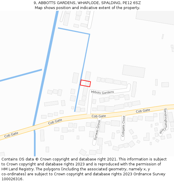 9, ABBOTTS GARDENS, WHAPLODE, SPALDING, PE12 6SZ: Location map and indicative extent of plot