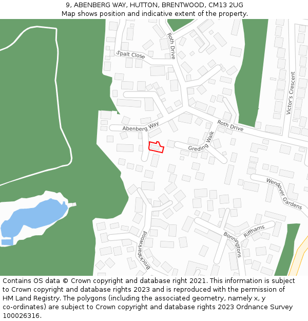9, ABENBERG WAY, HUTTON, BRENTWOOD, CM13 2UG: Location map and indicative extent of plot