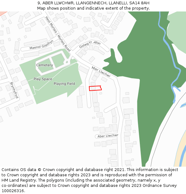 9, ABER LLWCHWR, LLANGENNECH, LLANELLI, SA14 8AH: Location map and indicative extent of plot