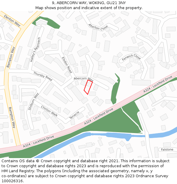 9, ABERCORN WAY, WOKING, GU21 3NY: Location map and indicative extent of plot