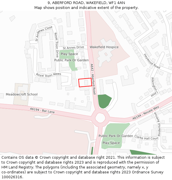 9, ABERFORD ROAD, WAKEFIELD, WF1 4AN: Location map and indicative extent of plot