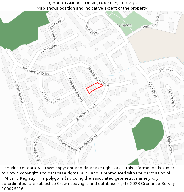 9, ABERLLANERCH DRIVE, BUCKLEY, CH7 2QR: Location map and indicative extent of plot