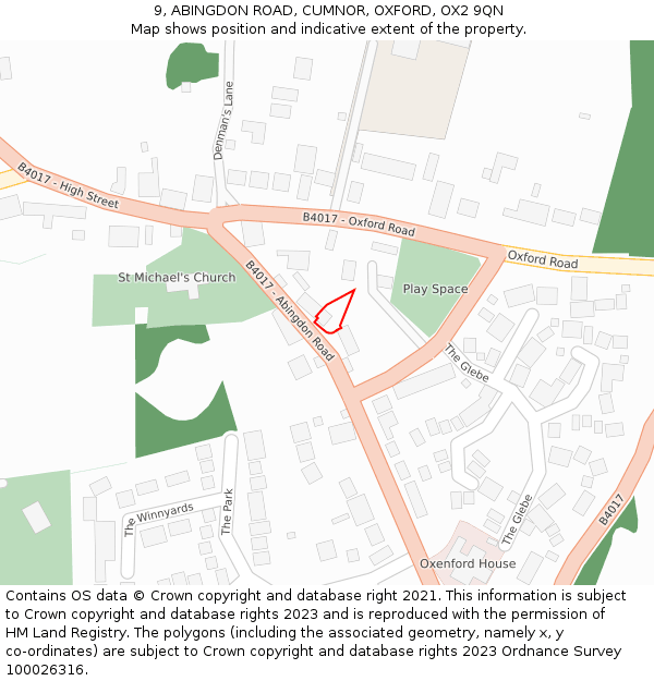 9, ABINGDON ROAD, CUMNOR, OXFORD, OX2 9QN: Location map and indicative extent of plot