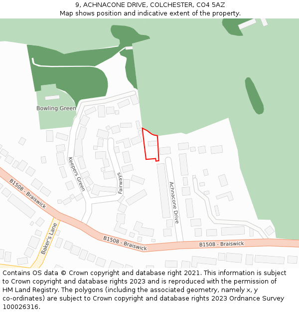 9, ACHNACONE DRIVE, COLCHESTER, CO4 5AZ: Location map and indicative extent of plot