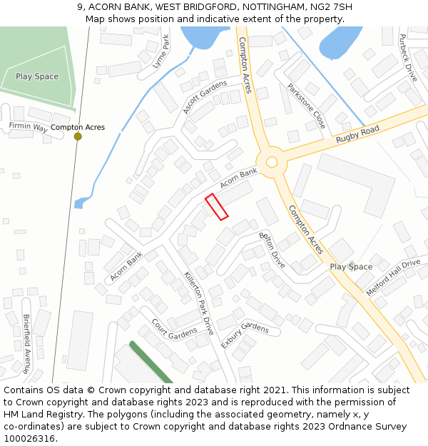 9, ACORN BANK, WEST BRIDGFORD, NOTTINGHAM, NG2 7SH: Location map and indicative extent of plot