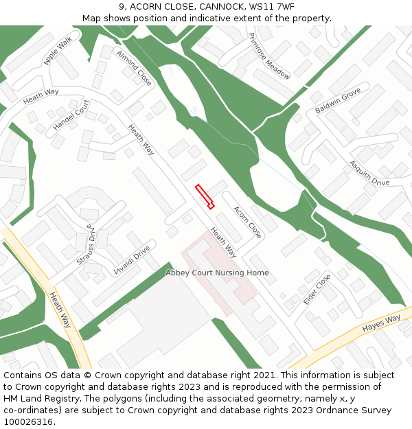 9, ACORN CLOSE, CANNOCK, WS11 7WF: Location map and indicative extent of plot