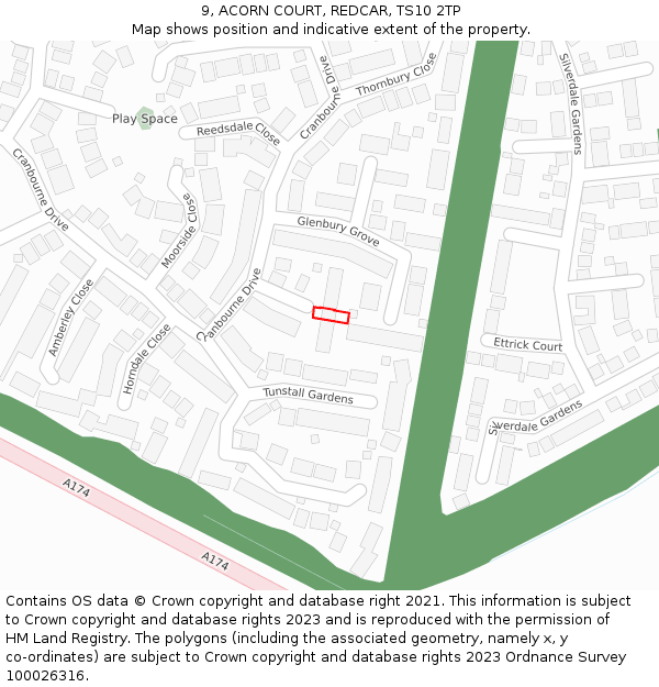 9, ACORN COURT, REDCAR, TS10 2TP: Location map and indicative extent of plot