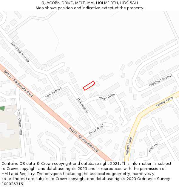 9, ACORN DRIVE, MELTHAM, HOLMFIRTH, HD9 5AH: Location map and indicative extent of plot