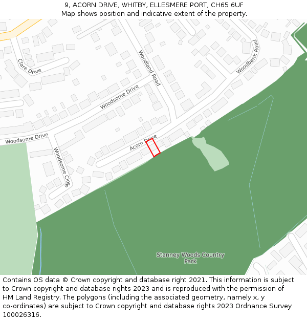 9, ACORN DRIVE, WHITBY, ELLESMERE PORT, CH65 6UF: Location map and indicative extent of plot