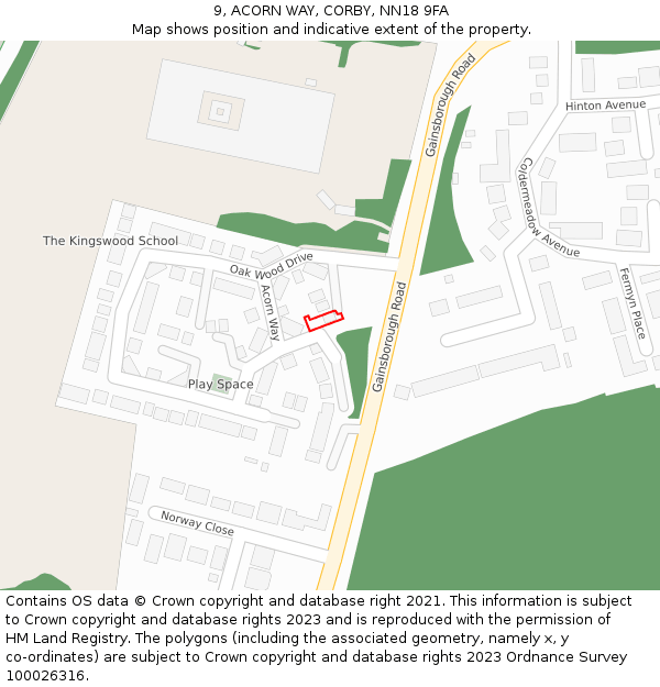 9, ACORN WAY, CORBY, NN18 9FA: Location map and indicative extent of plot