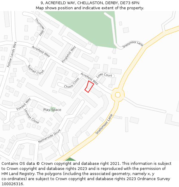 9, ACREFIELD WAY, CHELLASTON, DERBY, DE73 6PN: Location map and indicative extent of plot