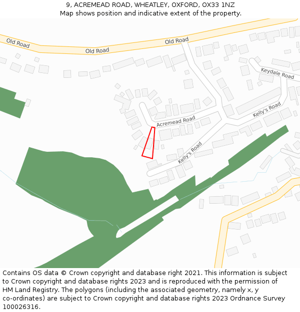 9, ACREMEAD ROAD, WHEATLEY, OXFORD, OX33 1NZ: Location map and indicative extent of plot