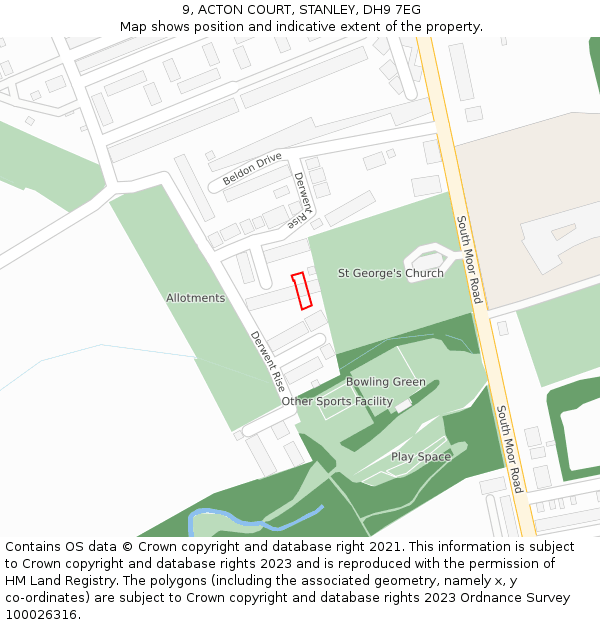 9, ACTON COURT, STANLEY, DH9 7EG: Location map and indicative extent of plot