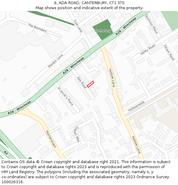 9, ADA ROAD, CANTERBURY, CT1 3TS: Location map and indicative extent of plot