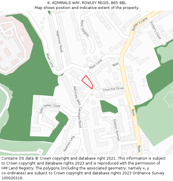 9, ADMIRALS WAY, ROWLEY REGIS, B65 8BL: Location map and indicative extent of plot