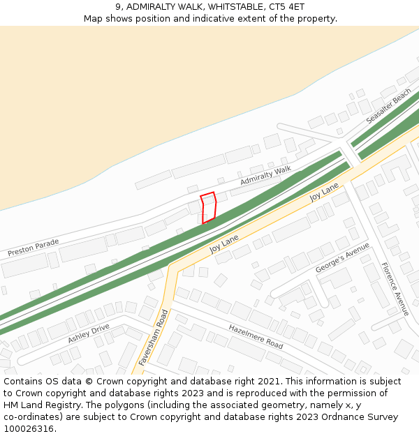 9, ADMIRALTY WALK, WHITSTABLE, CT5 4ET: Location map and indicative extent of plot