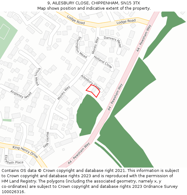 9, AILESBURY CLOSE, CHIPPENHAM, SN15 3TX: Location map and indicative extent of plot