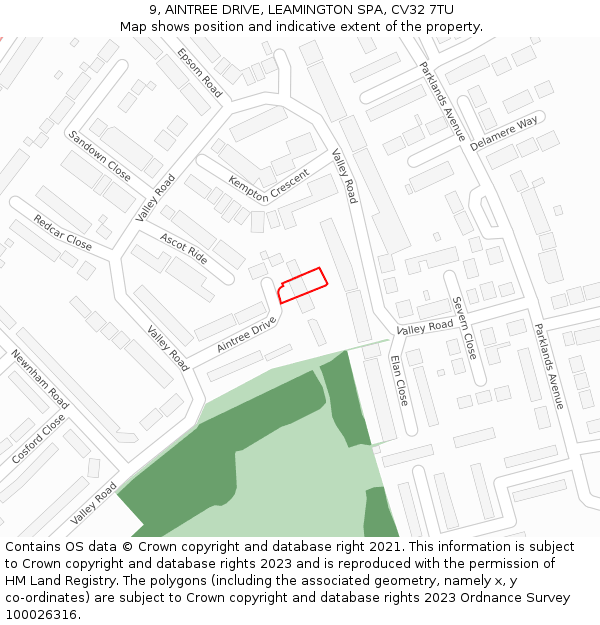 9, AINTREE DRIVE, LEAMINGTON SPA, CV32 7TU: Location map and indicative extent of plot