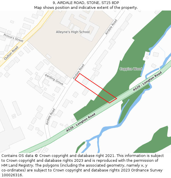 9, AIRDALE ROAD, STONE, ST15 8DP: Location map and indicative extent of plot