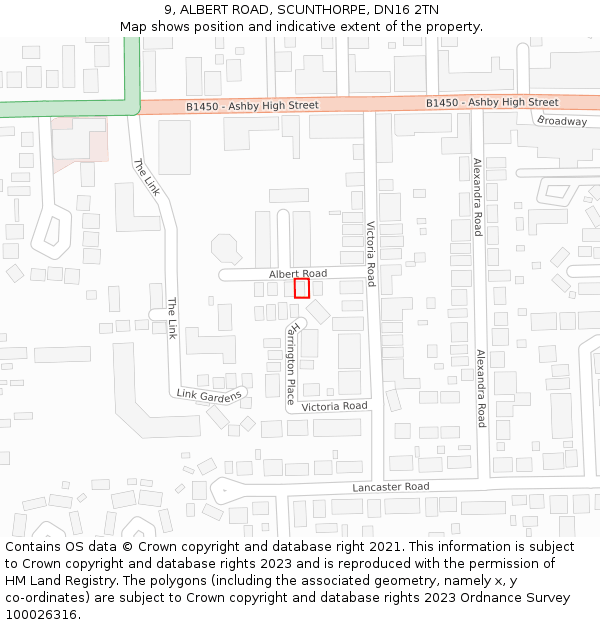 9, ALBERT ROAD, SCUNTHORPE, DN16 2TN: Location map and indicative extent of plot